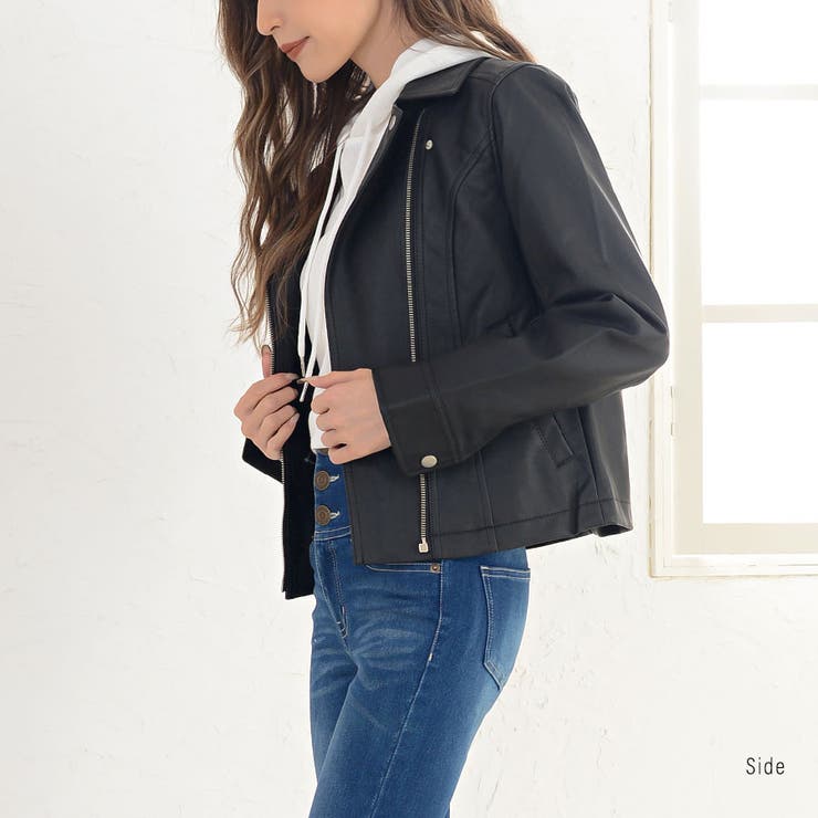 ベーシックライダースジャケット ダブルライダース フェイクレザー | Riff | 詳細画像11 