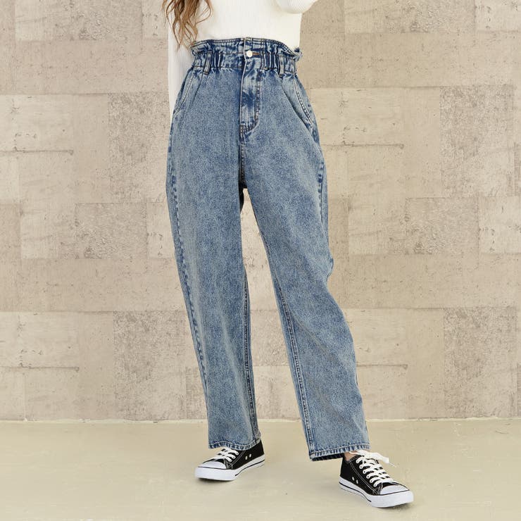 人気商品!】 ハイウエストギャザーデニムパンツ opri.sg