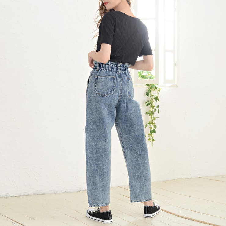 ウエストギャザーストレートパンツ ロングパンツ マムパンツ[品番