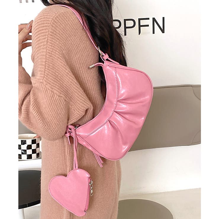 2WAYフェイクレザーショルダーバッグ ハンドバッグ チャーム付きバッグ