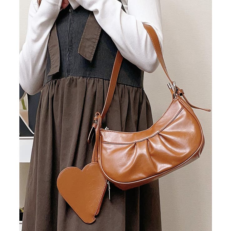 2WAYフェイクレザーショルダーバッグ ハンドバッグ チャーム付き