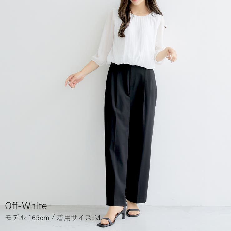 防シワ＆速乾〉スッキリ細見えシフォンブラウス[品番：MANW0000087