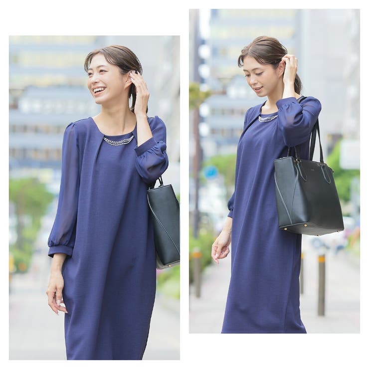 エムズグレイシー グログランテープリボンつき袖シフォンワンピース グログランテープリボンつき袖シフォンワンピース エムズ