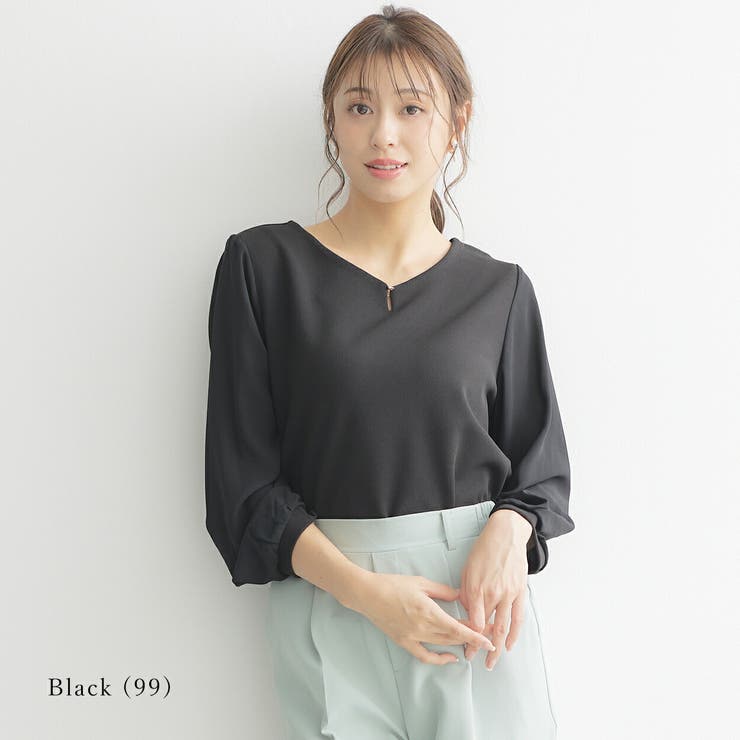 ボールホック付きシアー袖ブラウス[品番：MANW0000044