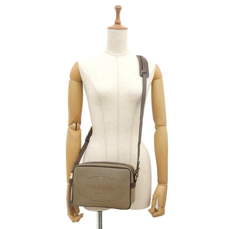 プラダ ロゴ ジャカード キャンバス レザー ショルダーバッグ PRADA LOGO CANVAS JAQUARD LEATHER SHOULDER BAG/プラダロゴ