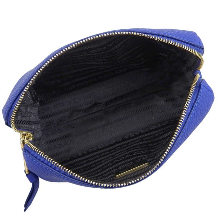 美品 PRADA プラダ ドーム型 レザー ポーチ ブルー