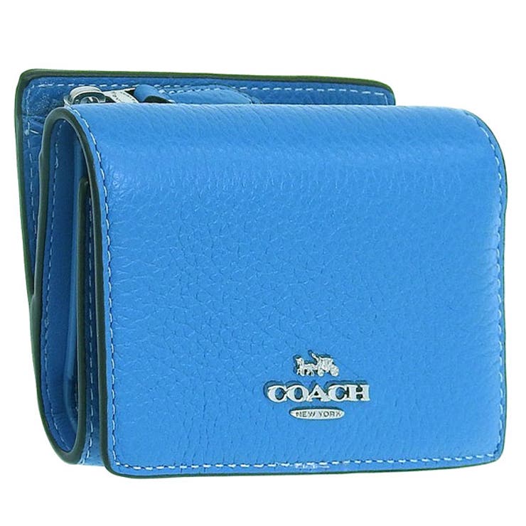 COACH コーチ　折り財布　ブルー　青色　三つ折り財布　ミニウォレット COACH コーチ三つ折り財布ブライトブルー青色ミニウォレット
