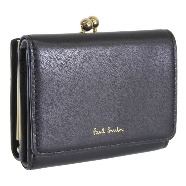 最終値下げPaul Smith ブラック牛革がま口三つ折り財布(専用箱、袋付き) PAUL SMITH ポールスミス がま口 三つ折り 財布 レザー[品番