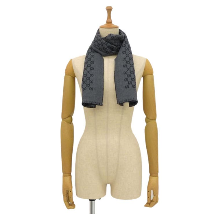 GUCCIグッチ　ウールジャガードスカーフ GGジャカード ウールシルク スカーフ ・ブラウン/ベージュ