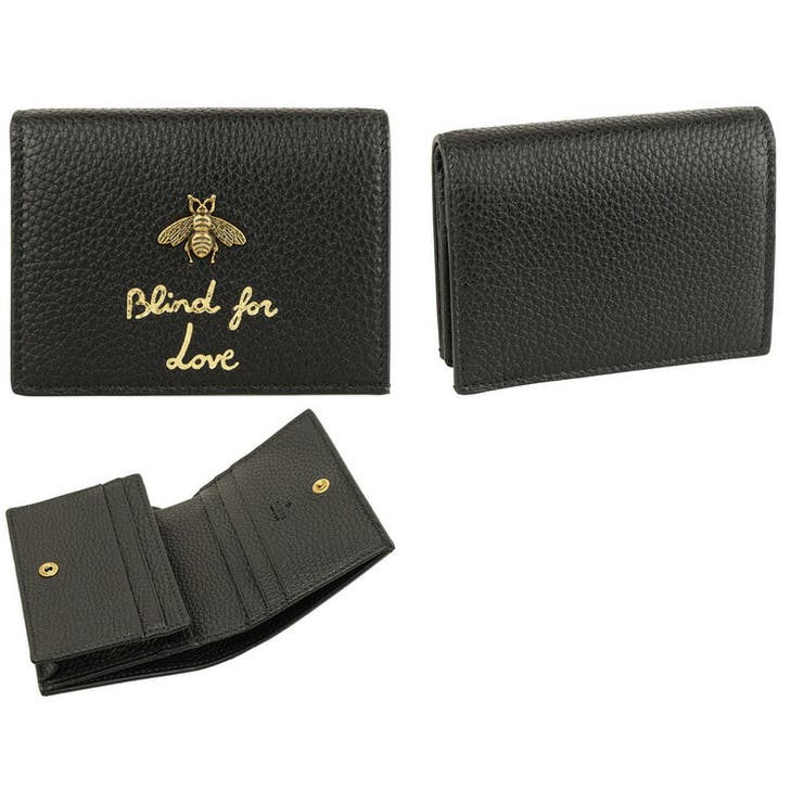 グッチ GUCCI ビー Bee 二つ折り 財布 黒レザー GUCCI グッチ BEE ビー 二つ折り 財布[品番：SESB0007007