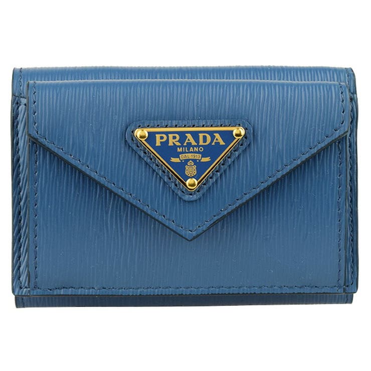 【希少】PRADA ブルー 青 三つ折り財布 ヴィッテロムーブ （証明書•箱） PRADA プラダ TRIFOLD WALLET 三つ折り財布[品番：SESB0010612
