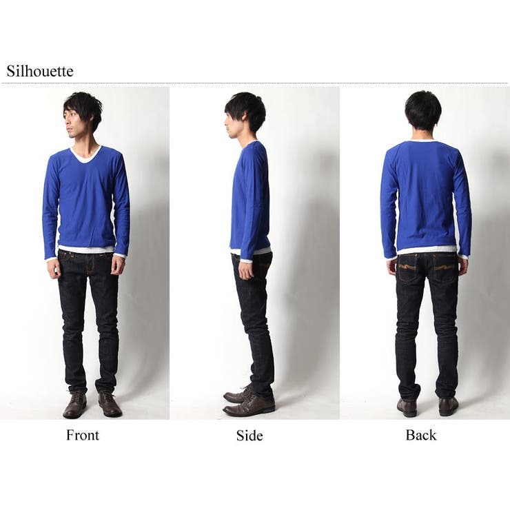 フェイクレイヤード長袖無地Uネックカットソー メンズ ロンTシャツ | Rocky Monroe | 詳細画像9 