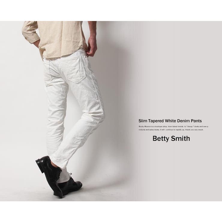 国産 日本製レッドステッチスリムストレッチホワイトデニムパンツ メンズ | Rocky Monroe | 詳細画像7 
