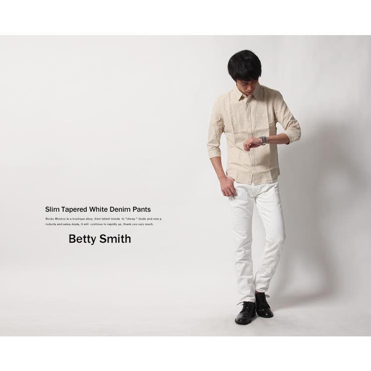 国産 日本製レッドステッチスリムストレッチホワイトデニムパンツ メンズ | Rocky Monroe | 詳細画像8 