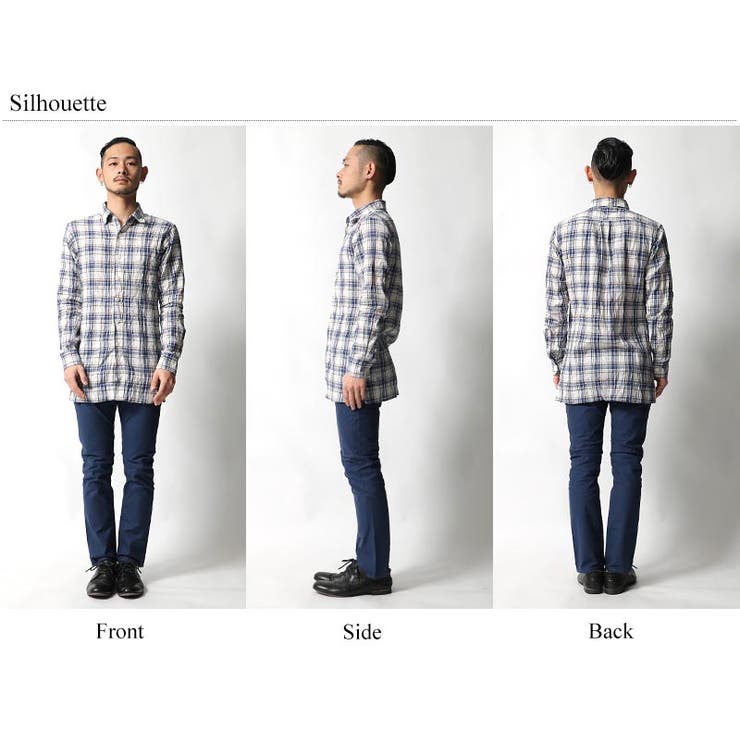綿麻シワ加工チェック柄ロングシャツ メンズ 長袖シャツ[品番