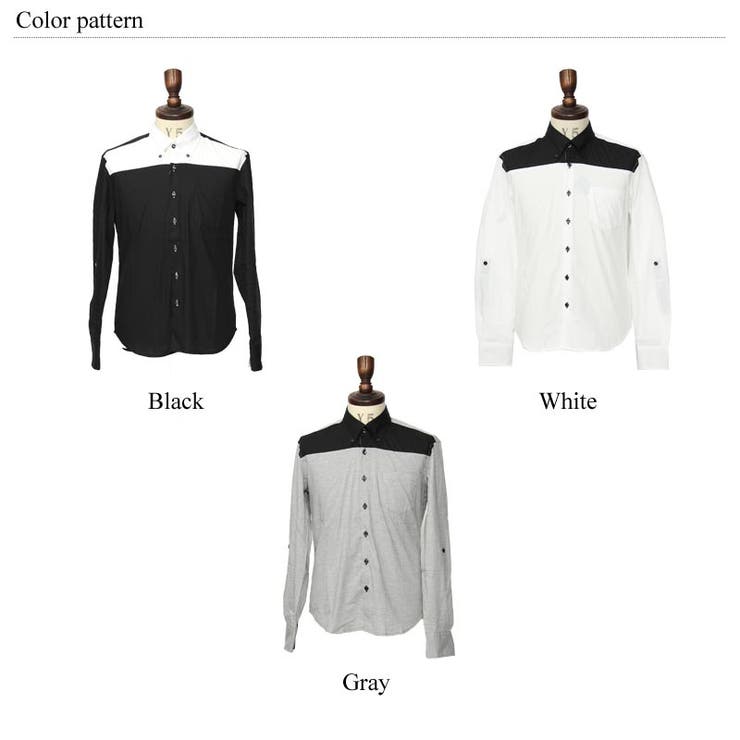 ロールアップバイカラーデザイン長袖ボタンダウンシャツ メンズ 7分袖 | Rocky Monroe | 詳細画像2