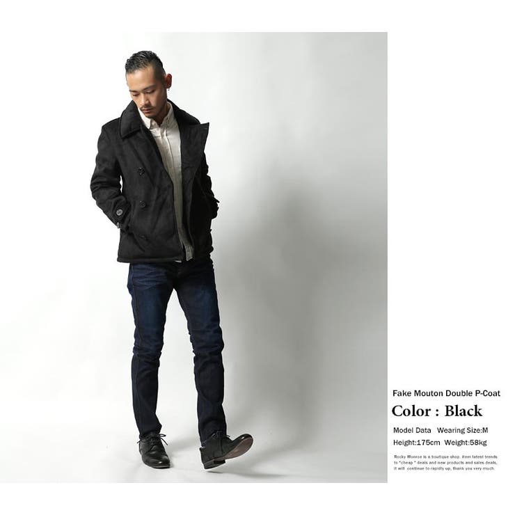 フェイクムートンショート丈ダブルPコート メンズ ピーコート[品番