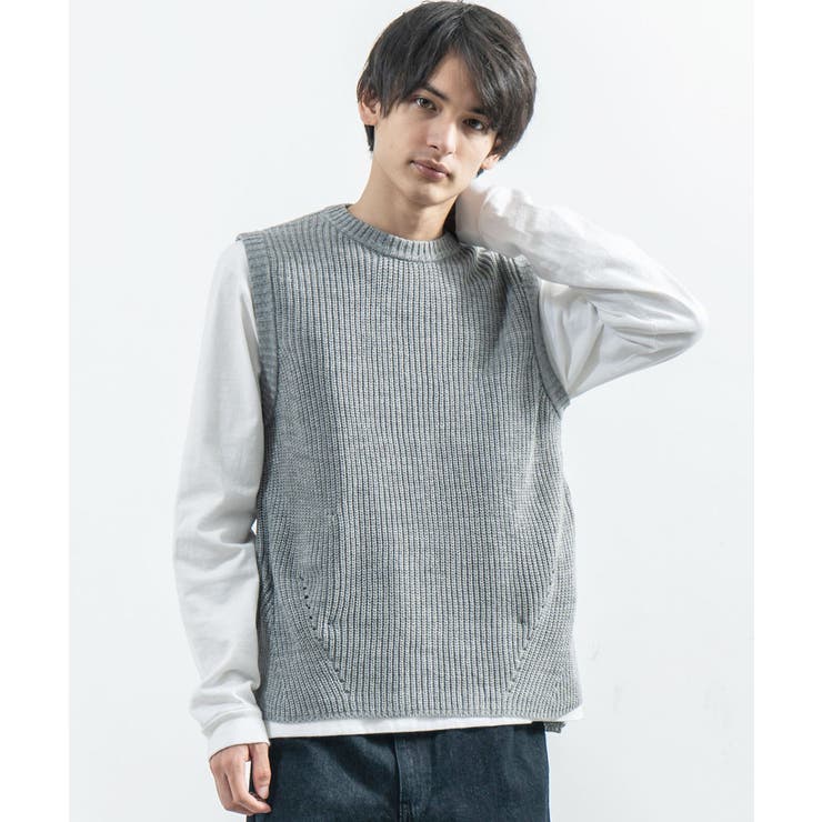 BRIAN TUCKER グレー ニットベスト M-L BRIAN TUCKER グレー ニットベスト M-L