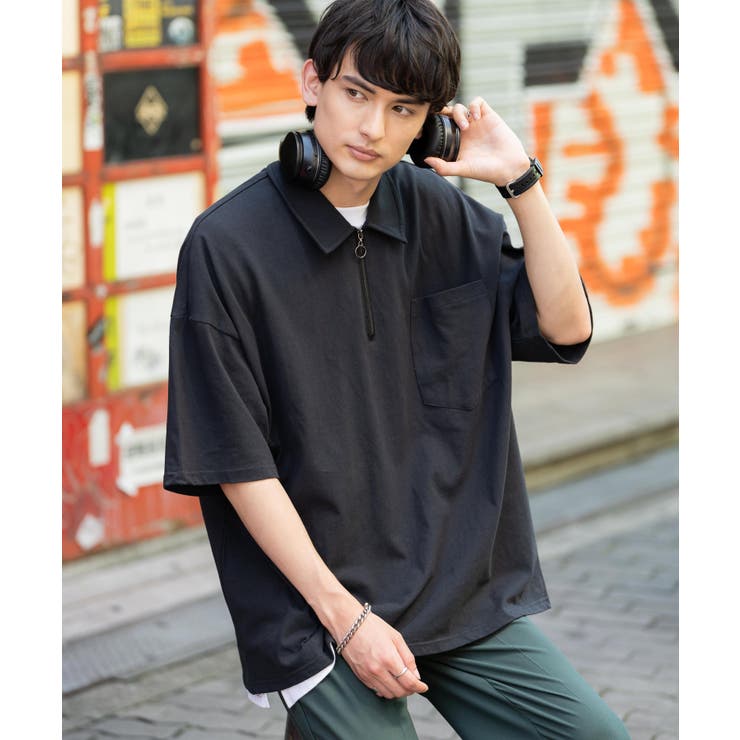 ブラック | 半袖Tシャツ ハーフジップT メンズ | Rocky Monroe