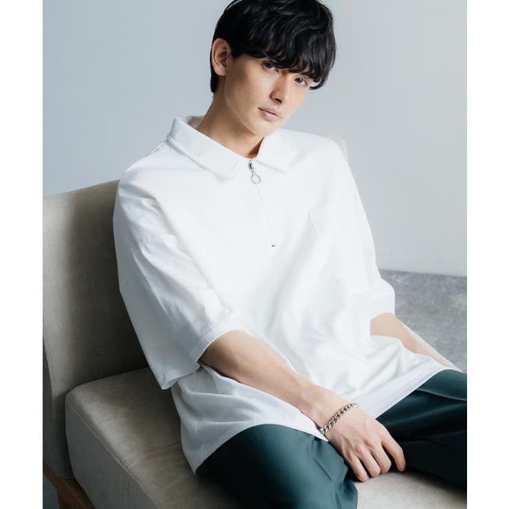 ホワイト | 半袖Tシャツ ハーフジップT メンズ | Rocky Monroe