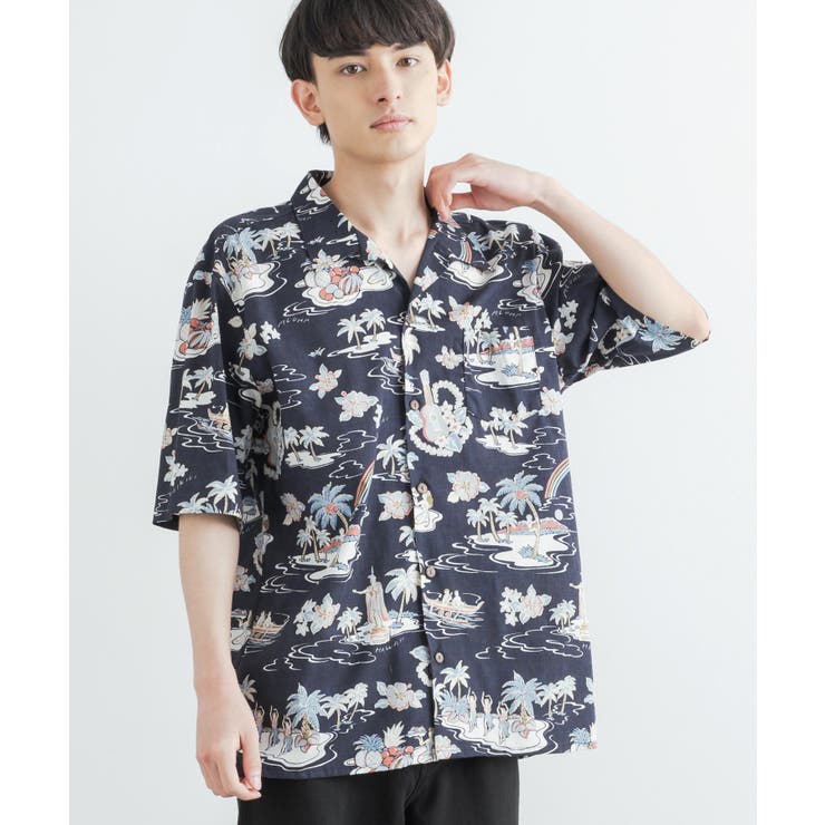 総柄シャツ アロハシャツ オープンカラー[品番：OE000006729