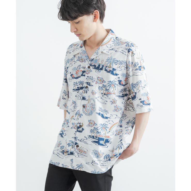 総柄シャツ アロハシャツ オープンカラー[品番：OE000006729