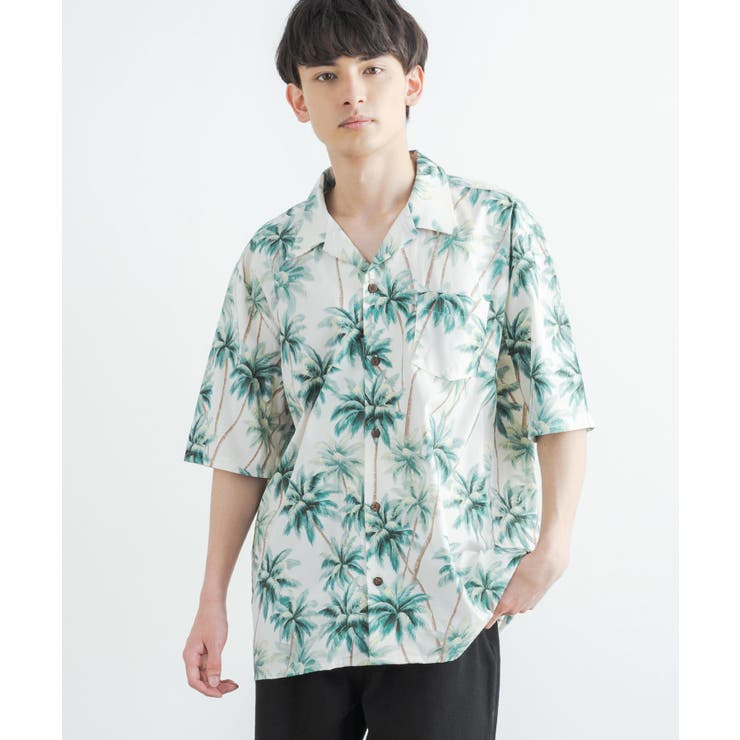 総柄シャツ アロハシャツ オープンカラー[品番：OE000006729
