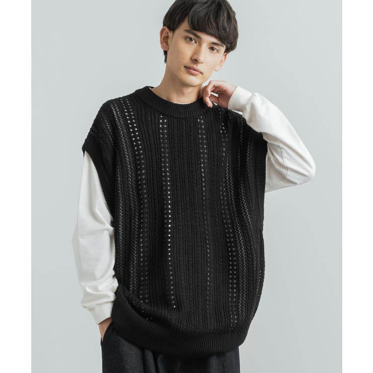 9.ブラック | ニットベスト セーター 透かし編み | Rocky Monroe
