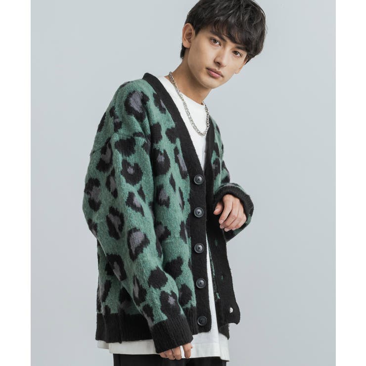 レオパードニットカーディガン セーター モヘアタッチ[品番