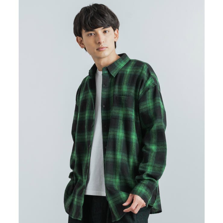 長袖ネルシャツ オンブレチェック オーバーサイズ[品番：OE000006891