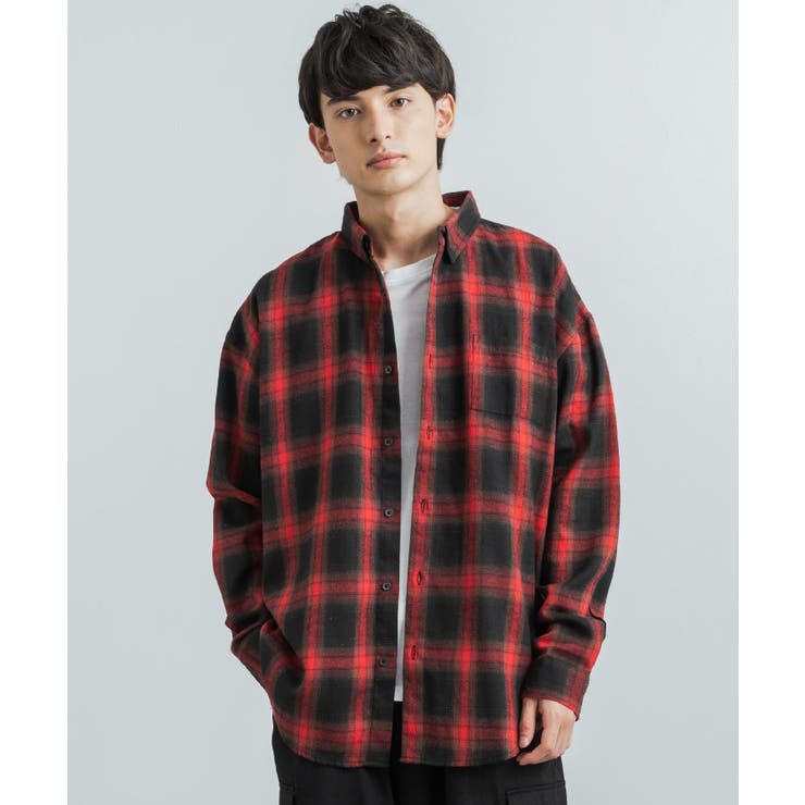 長袖ネルシャツ オンブレチェック オーバーサイズ[品番：OE000006891