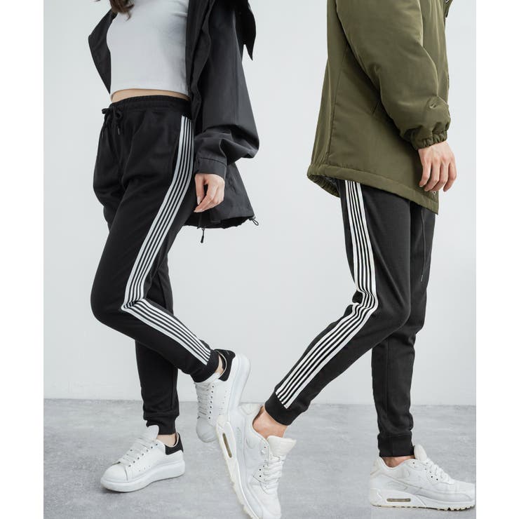 (4ライン)ブラック | ジョガーパンツ サイドライン トラックパンツ | Rocky Monroe