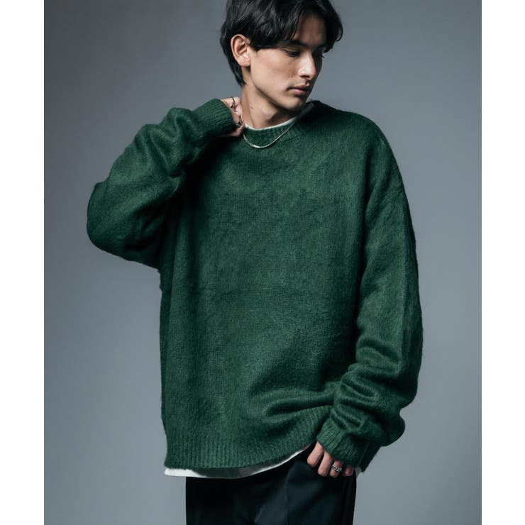 モヘアタッチニット クルーネックセーター オーバーサイズ[品番