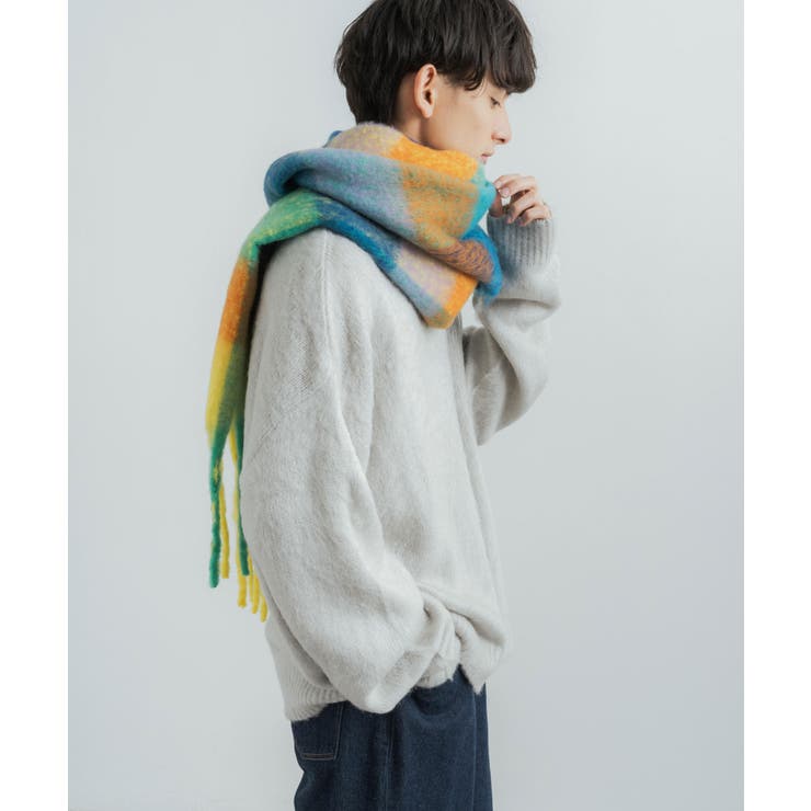 モヘアタッチマフラー ボリュームストール ひざ掛け[品番：OE000006887
