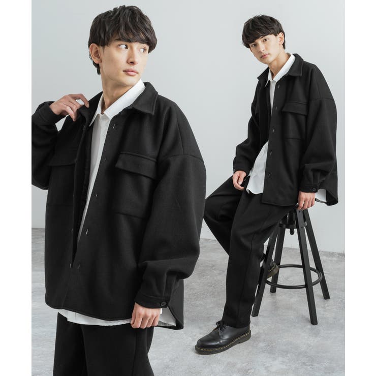 ブラック | フェイクウールセットアップ ワイドジャケット イージーパンツ | Rocky Monroe