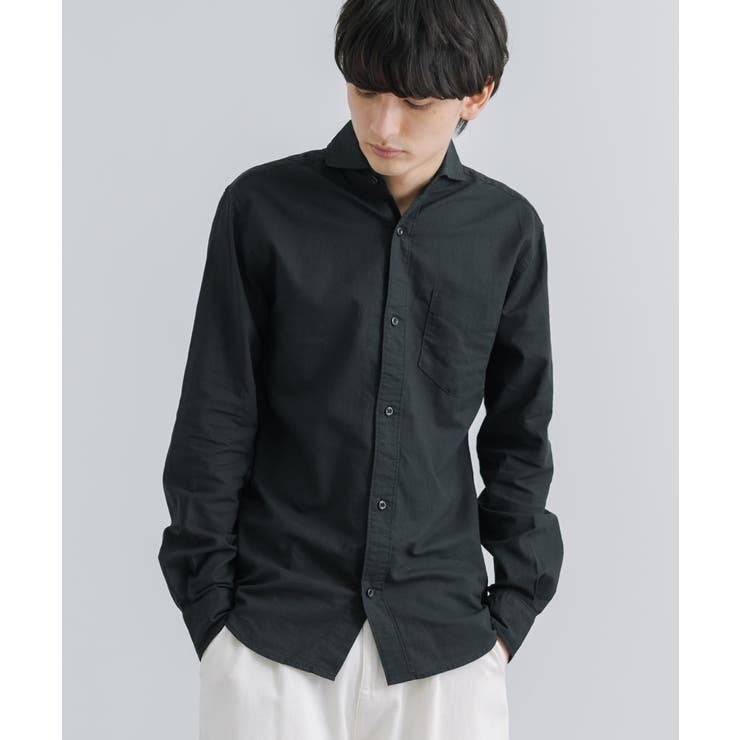 09.ブラック | 綿麻シャツ 長袖 ホリゾンタルカラー | Rocky Monroe