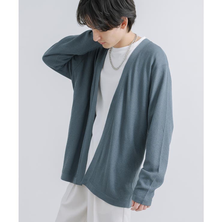 ボタンレスカーディガン リネンタッチ サマーニット[品番:OE000007232