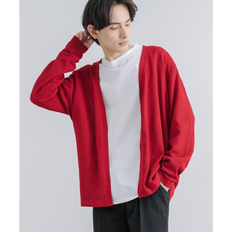 ボタンレスカーディガン リネンタッチ サマーニット[品番:OE000007232