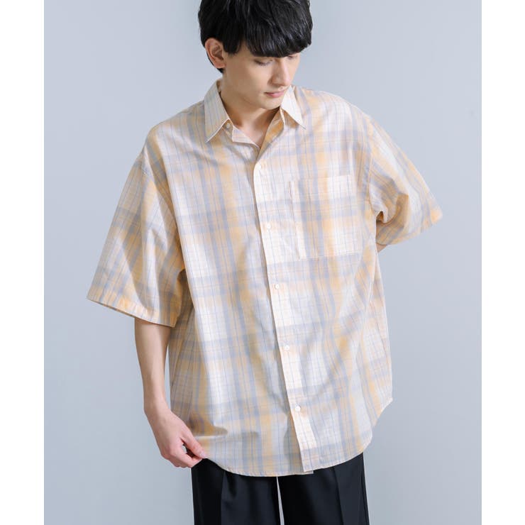 お買い得モデル 総柄半袖シャツ チェック[品番：OE000007310 オーバーサイズ XLサイズ以上