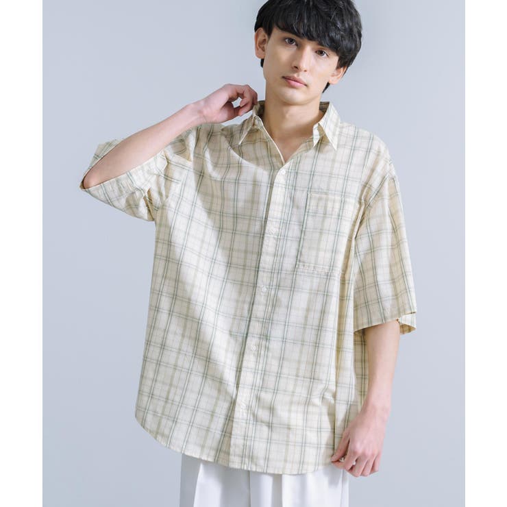 【返品交換不可】 総柄半袖シャツ チェック[品番：OE000007310 オーバーサイズ 男性用