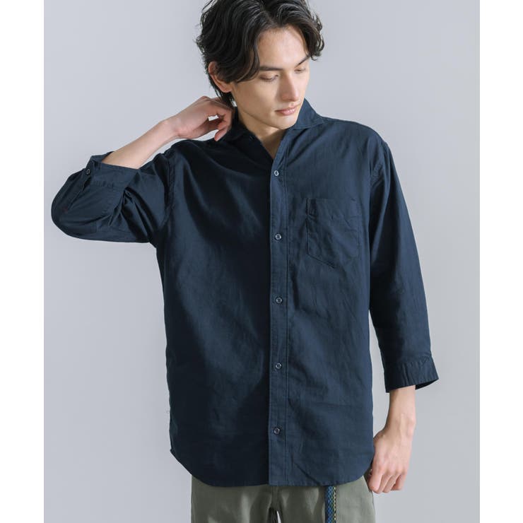 【美品】フィナモレ・長袖シャツ・リネン100 ブラウス・ホリゾンタルカラー・L 美品】フィナモレ・長袖シャツ・リネン100 ブラウス