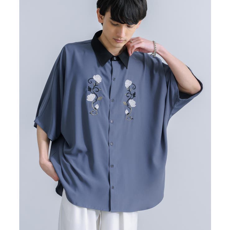 半袖シャツ ドルマンスリーブ 薔薇刺繍[品番：OE000007315]｜Rocky