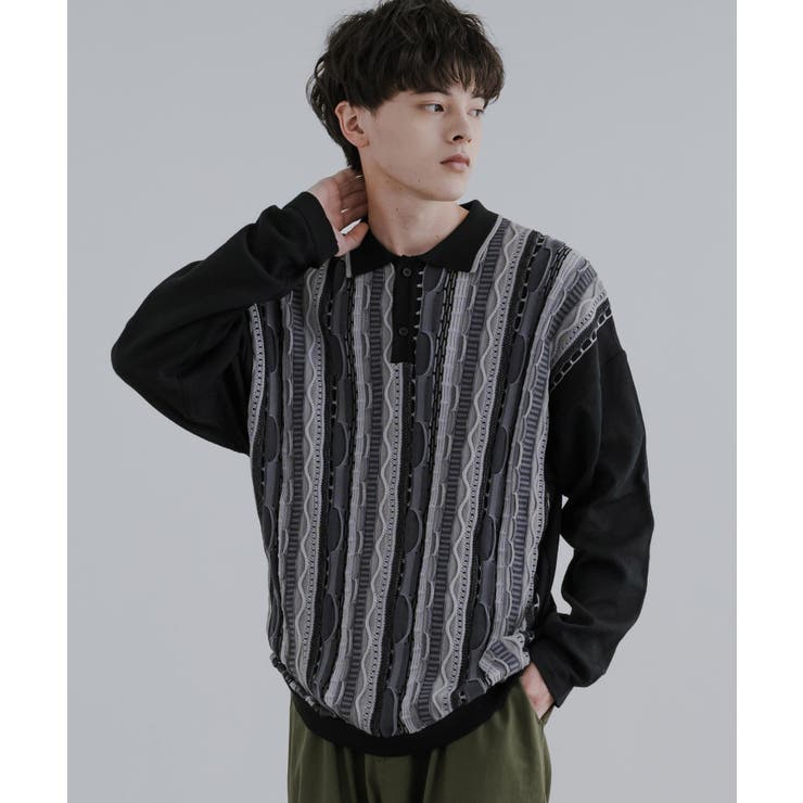 ニットポロシャツ 長袖 オーバーサイズ[品番：OE000007506]｜Rocky