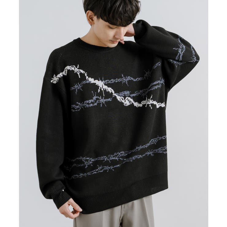 クルーネックニット セーター ジャガード編み[品番：OE000007680