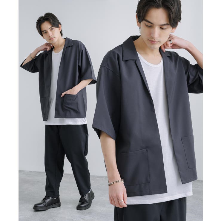 【グレー×ブラック】半袖セットアップ メンズ シャツジャケット[品番：OE000006016]｜Rocky  Monroe（ロッキーモンロー）のメンズファッション通販｜SHOPLIST（ショップリスト）