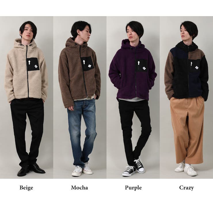 ボア パーカー メンズ もこもこ 無地 ダブルジップ 防寒性 秋冬 7639