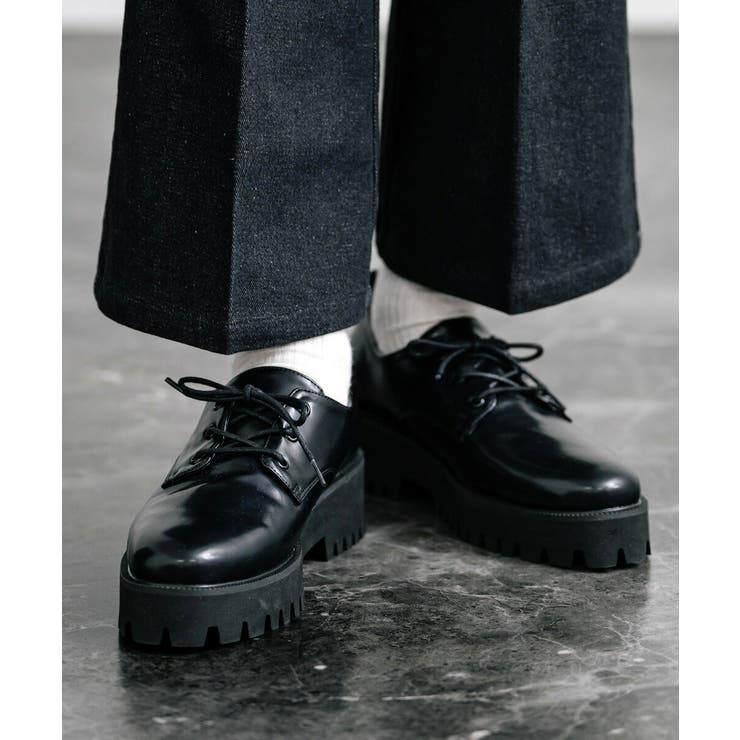 ブラックレザー ドレスシューズ カモフラージュソール ドレスシューズ フェイクレザー 厚底[品番：OE000008343]｜Rocky