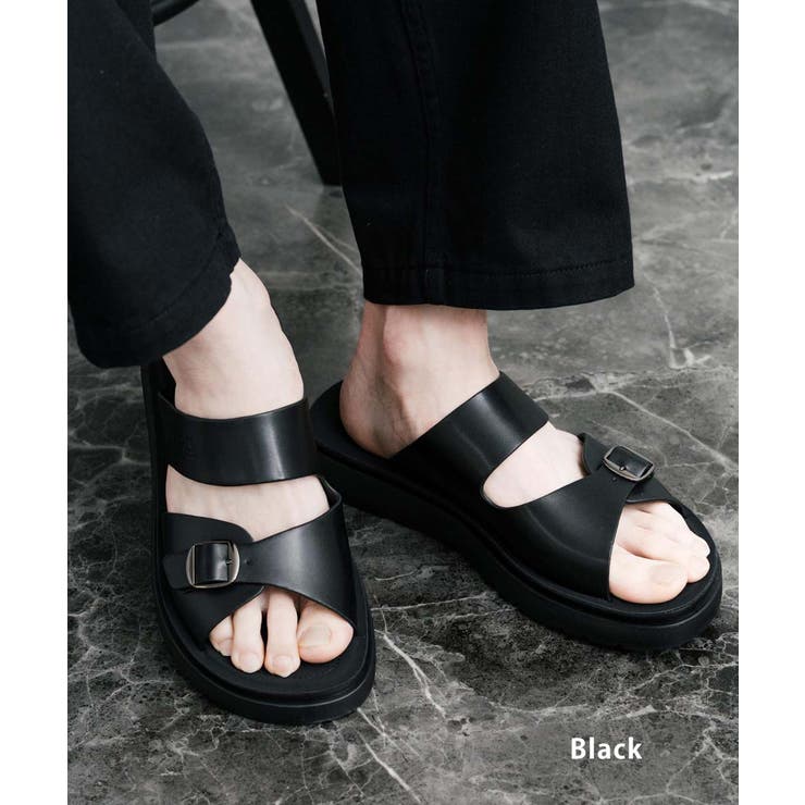 ブラック | ユーエスポロアッスン バックルサンダル フェイクレザー | Rocky Monroe