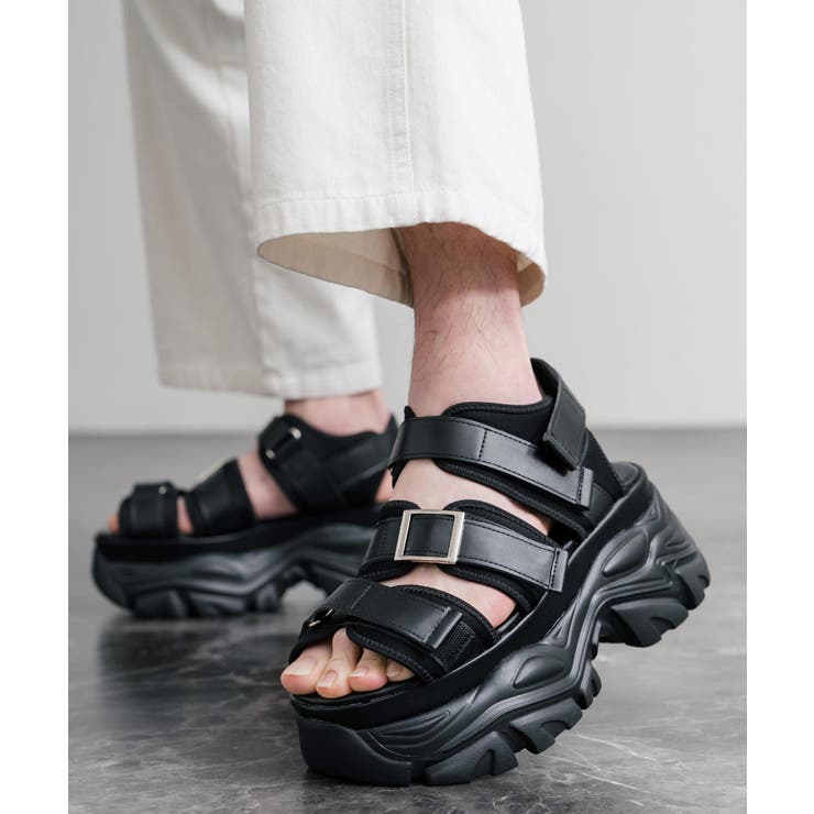 ブラック | ストラップサンダル 9cmハイソール フェイクレザー | Rocky Monroe