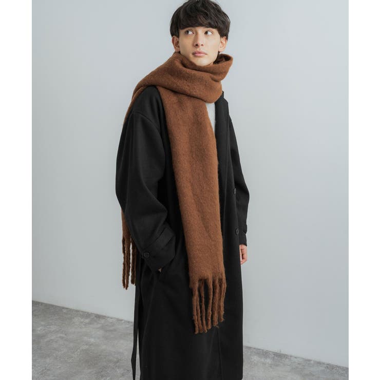 モヘアタッチマフラー ボリュームストール ひざ掛け[品番：OE000006887